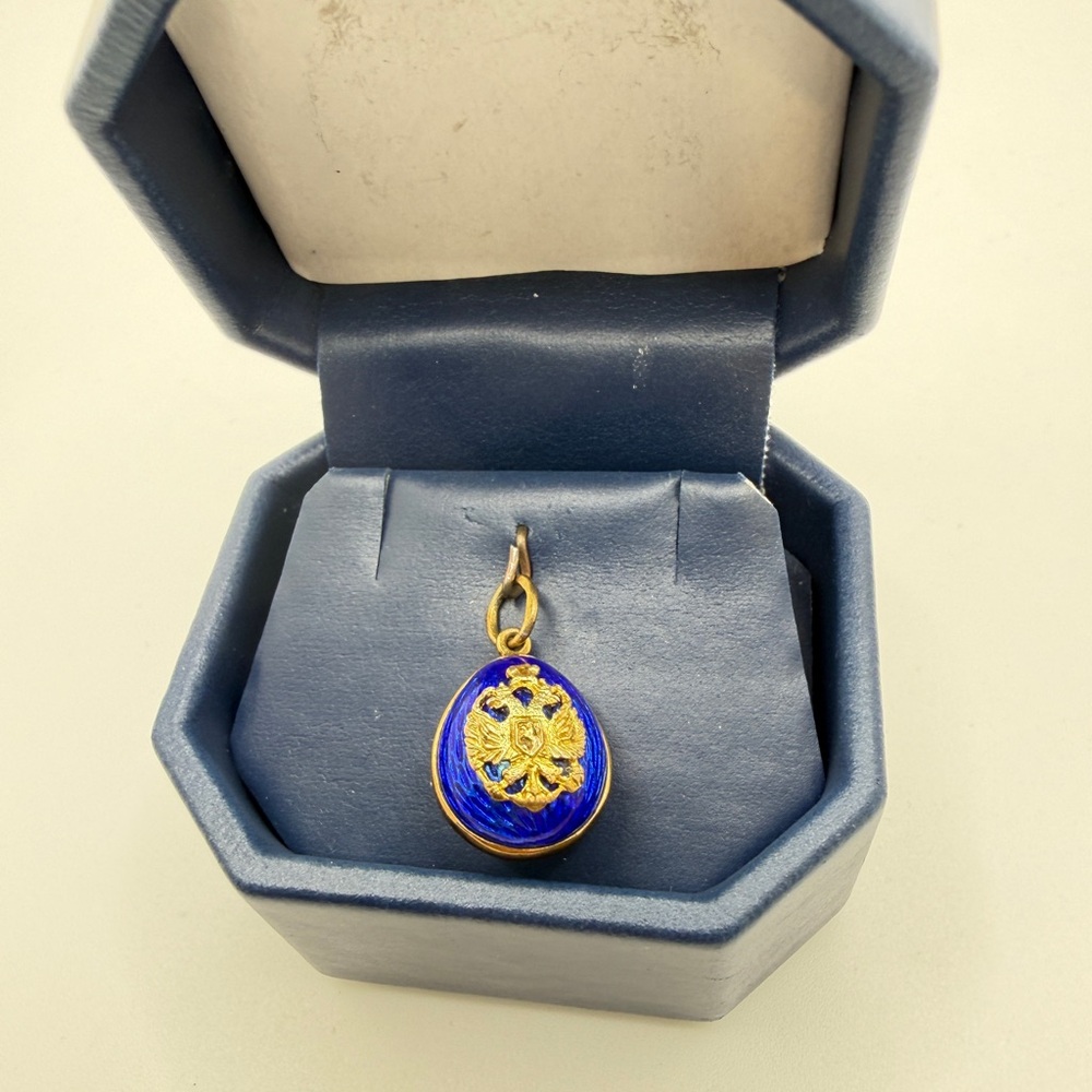 Vintage gold over Sterling Silver Fabrege Style enameled Egg pendant/charm!